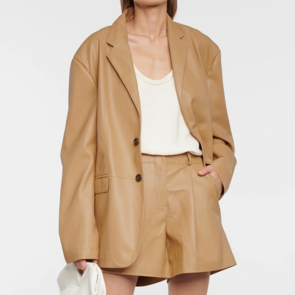 The Frankie Shop Olympia Faux Leather Blazer in Butter